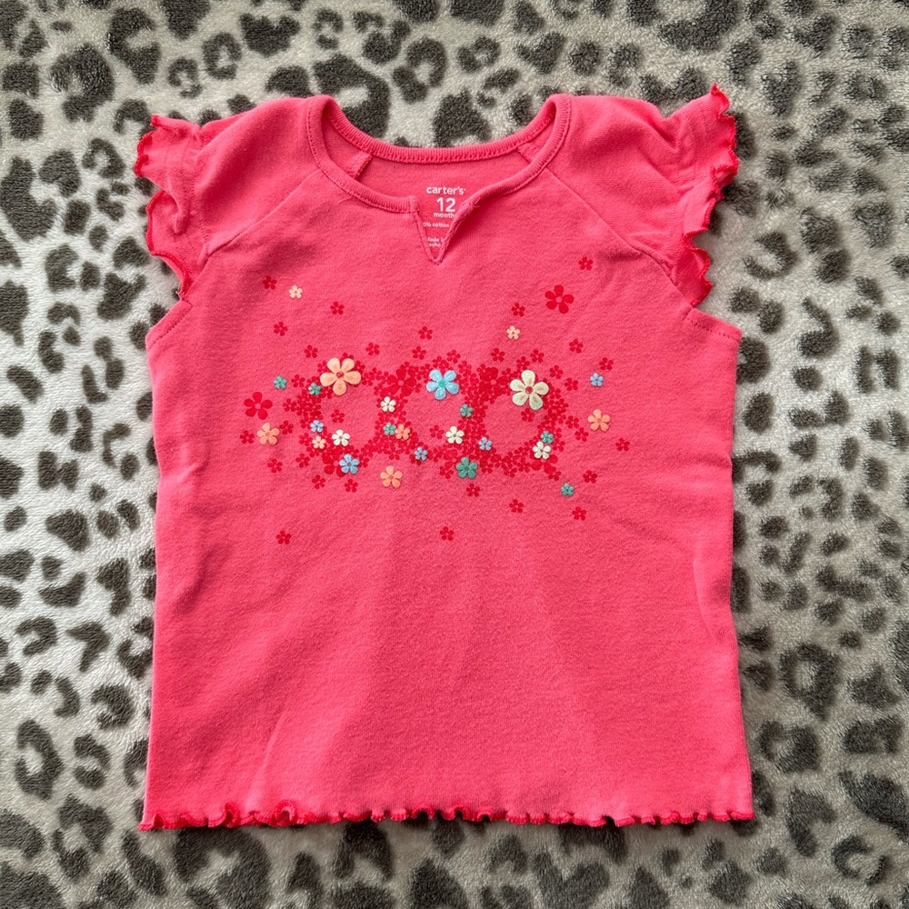 Carter’s Glitter Flower Graphic Top in Coral Pink Size 12 Months